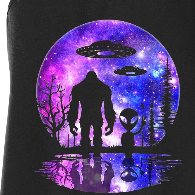 Alien And Bigfoot Full Moon Sasquatch Ufo Women's Racerback Tank