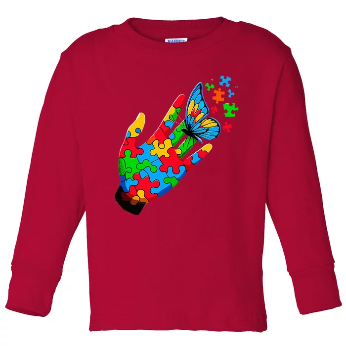 Autism Awareness Butterfly Teacher Toddler Long Sleeve Shirt