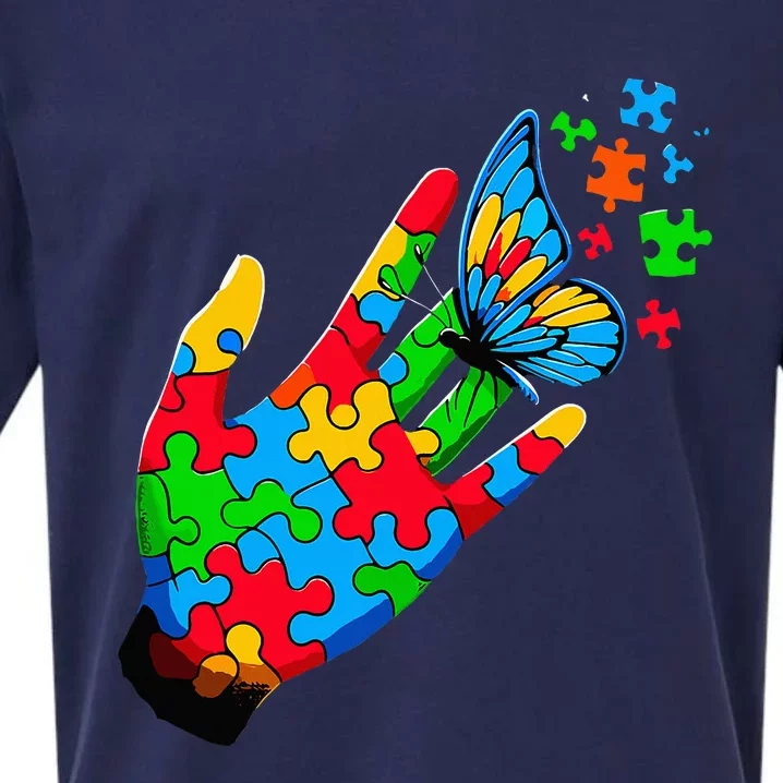 Autism Awareness Butterfly Teacher Sueded Cloud Jersey T-Shirt