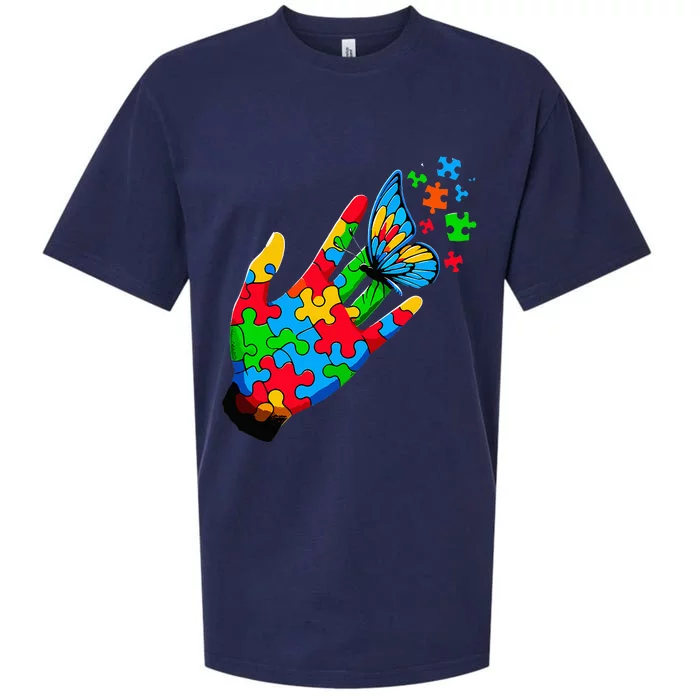 Autism Awareness Butterfly Teacher Sueded Cloud Jersey T-Shirt