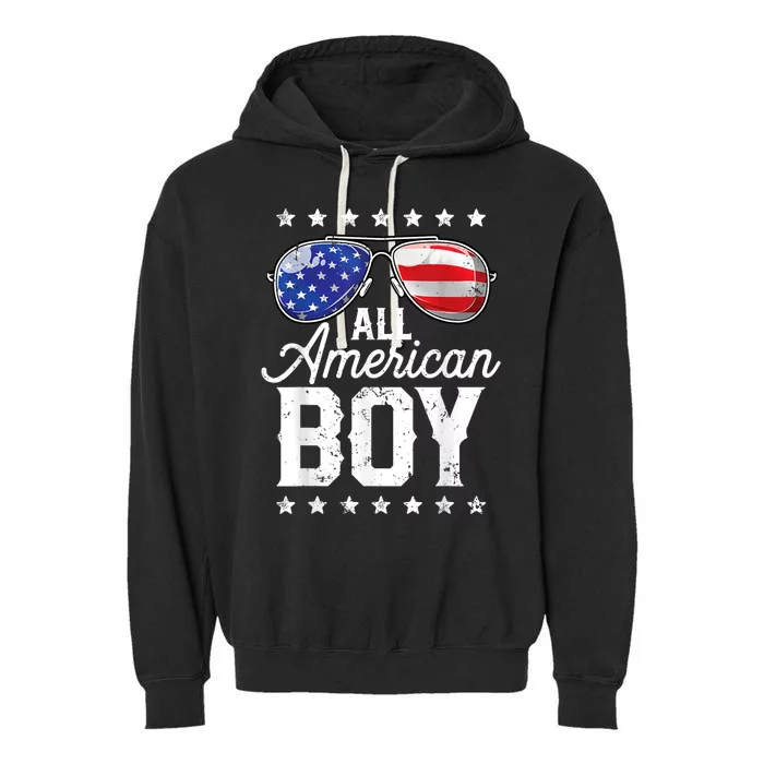 All American Boy 4th Of July Usa Sunglasses Family Matching Garment-Dyed Fleece Hoodie