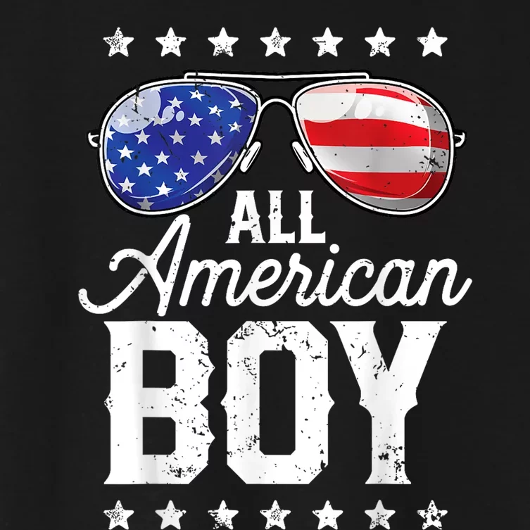 All American Boy 4th Of July Usa Sunglasses Family Matching Women's Crop Top Tee