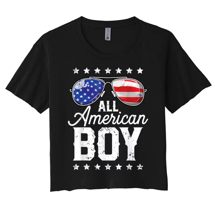 All American Boy 4th Of July Usa Sunglasses Family Matching Women's Crop Top Tee