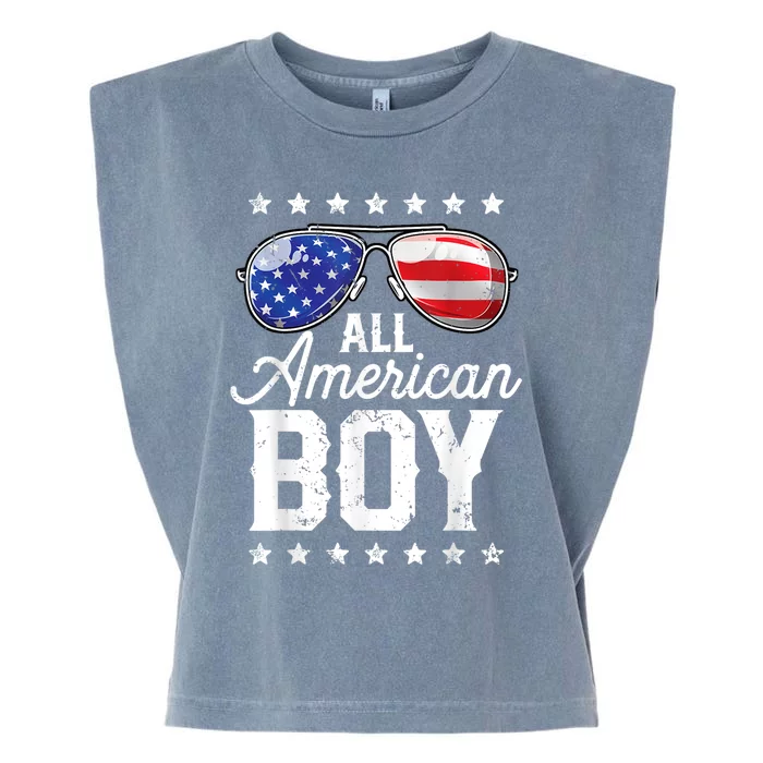 All American Boy 4th Of July Usa Sunglasses Family Matching Garment-Dyed Women's Muscle Tee