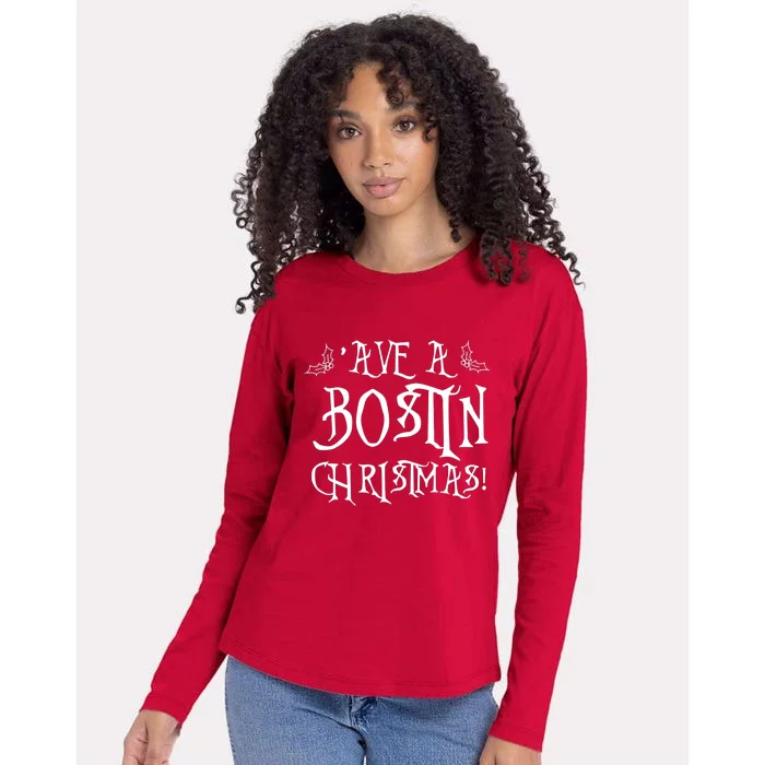 Ave A Bostin Christmas Womens Cotton Relaxed Long Sleeve T-Shirt