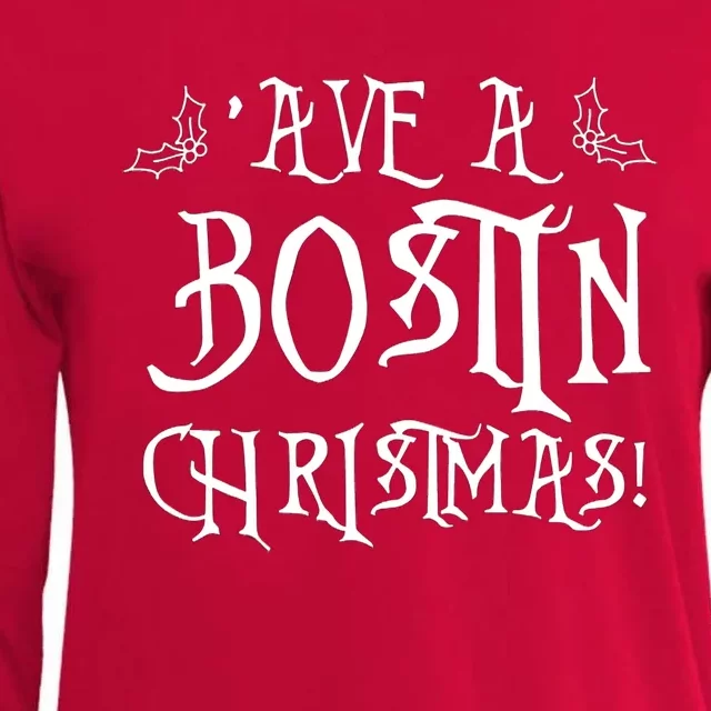 Ave A Bostin Christmas Womens Cotton Relaxed Long Sleeve T-Shirt