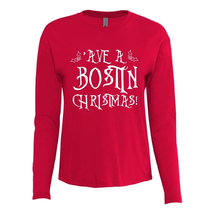 Ave A Bostin Christmas Womens Cotton Relaxed Long Sleeve T-Shirt