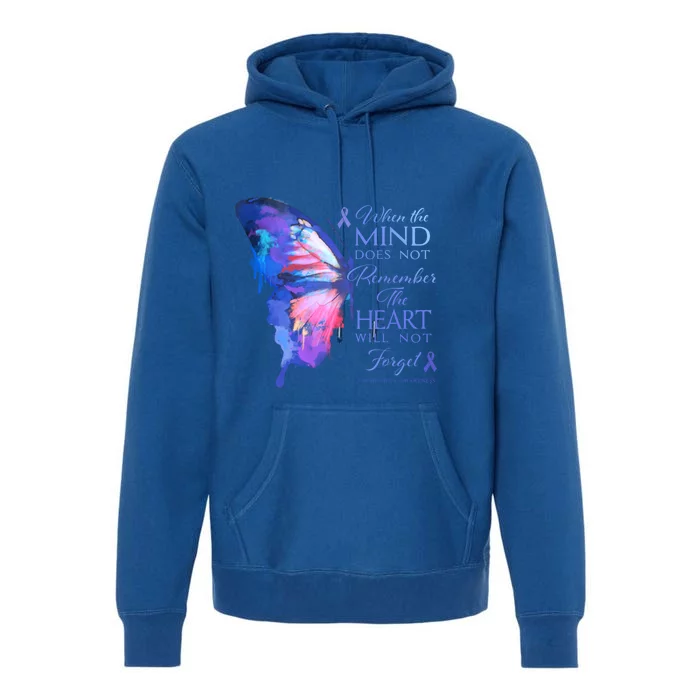 Alzheimers Awareness Butterfly The Heart Remembers Gift Premium Hoodie