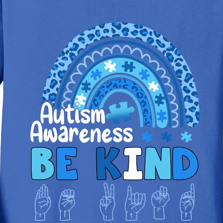 Autism Awareness Be Kind Asl Hand Sign Language Gift Kids Long Sleeve Shirt