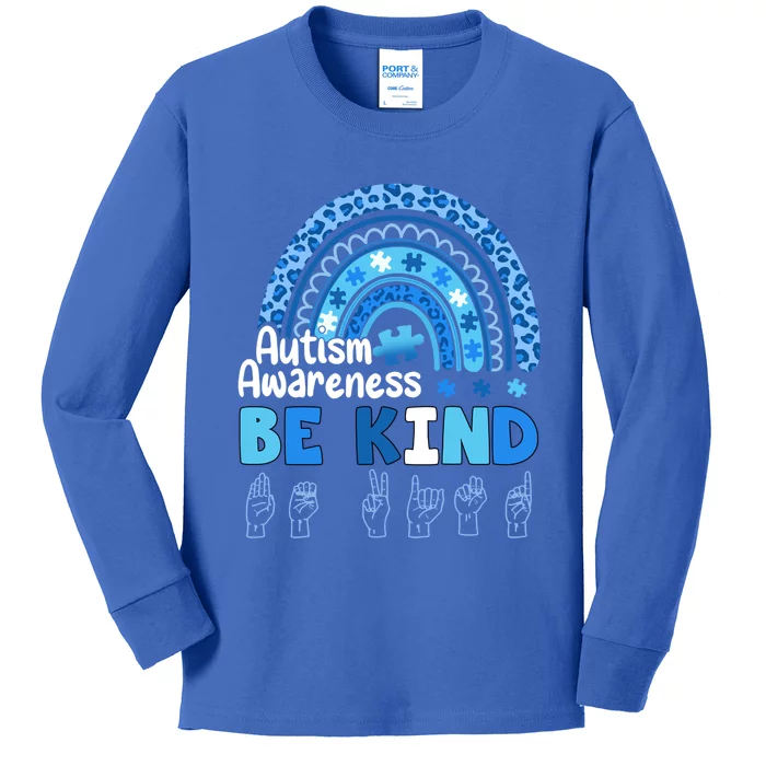 Autism Awareness Be Kind Asl Hand Sign Language Gift Kids Long Sleeve Shirt