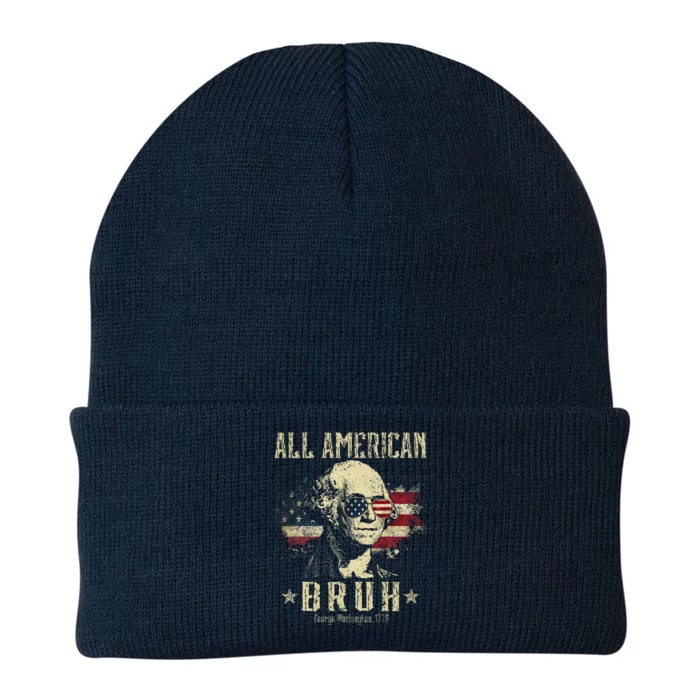 All American Bruh 4th Of July Patriotic Teens Knit Cap Winter Beanie