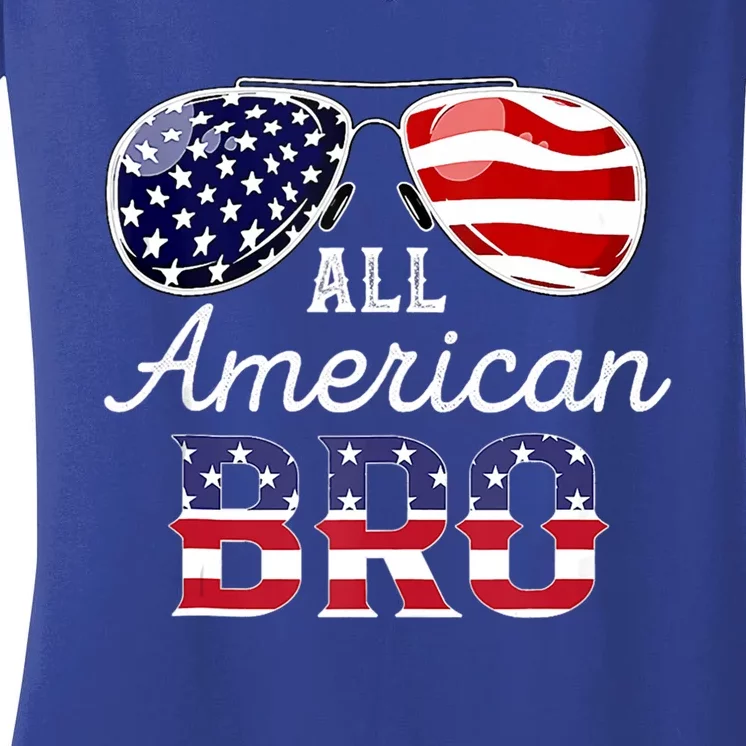 All American Bro 4th Of July Family Matching Sunglasses Cute Gift Women's V-Neck T-Shirt