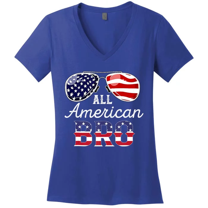 All American Bro 4th Of July Family Matching Sunglasses Cute Gift Women's V-Neck T-Shirt