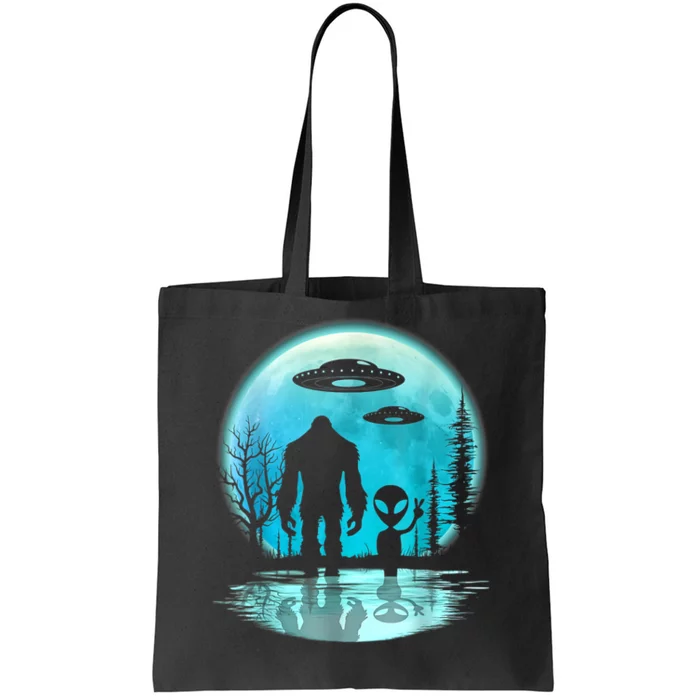 Alien And Bigfoot Moon Tote Bag