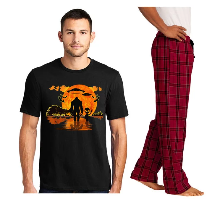 Alien And Bigfoot Sasquatch Moon Halloween Pajama Set