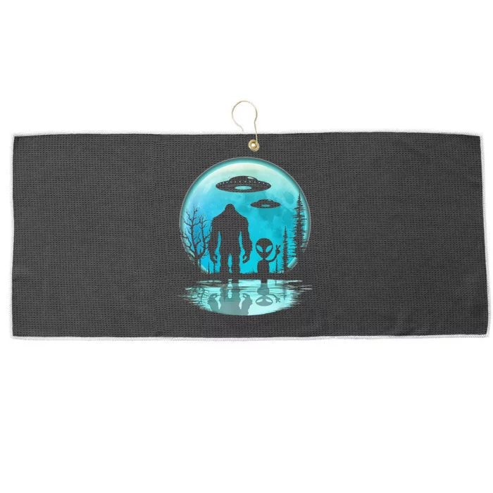 Alien And Bigfoot Moon Large Microfiber Waffle Golf Towel