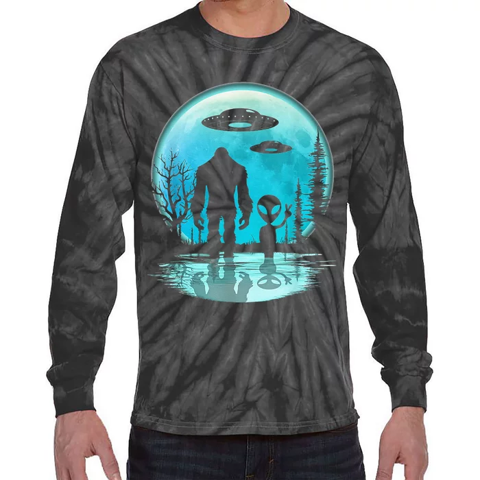 Alien And Bigfoot Moon Tie-Dye Long Sleeve Shirt