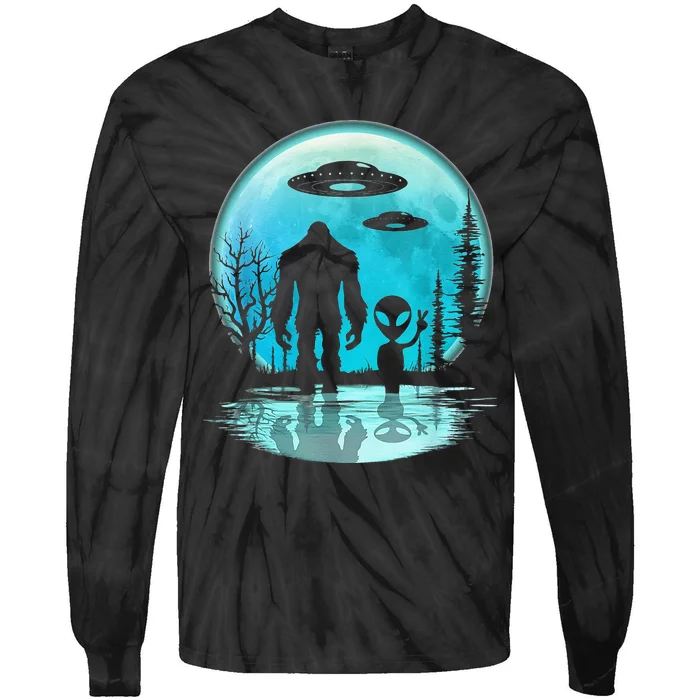 Alien And Bigfoot Moon Tie-Dye Long Sleeve Shirt