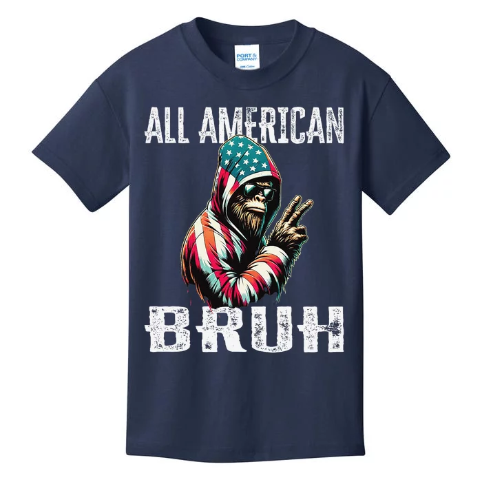 All American Bruh 4th Of July Patriotic Bigfoot Kids T-Shirt