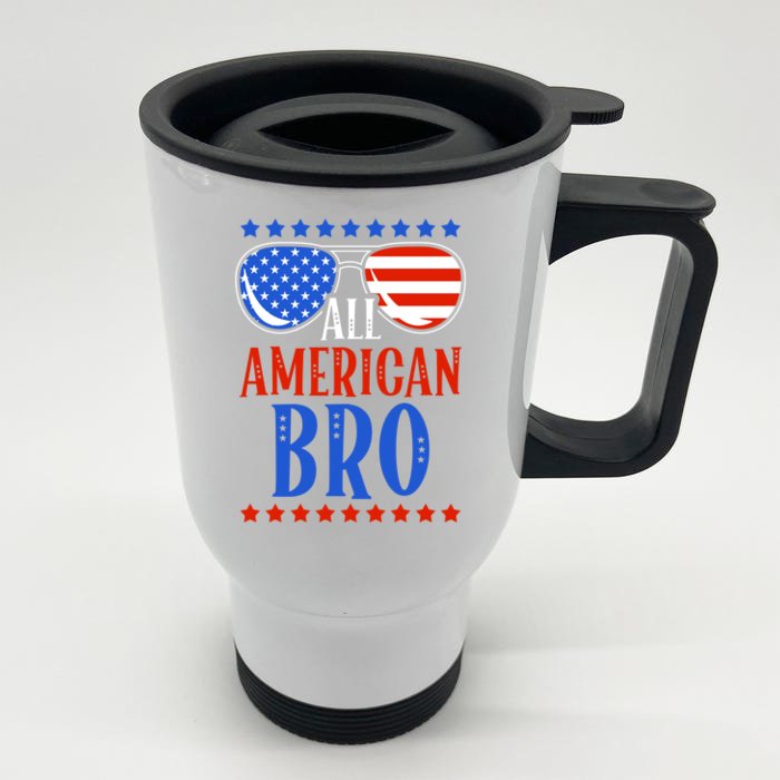 All American Bro Sunglass 4th Of July Independence Day Gift Front & Back Stainless Steel Travel Mug