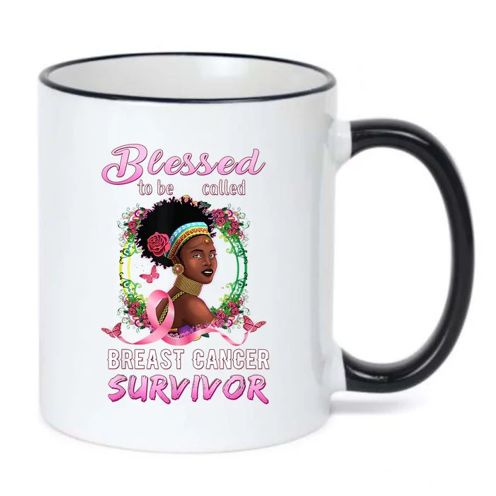 African American Breast Cancer Design Women Blessed Survivor Black Color Changing Mug