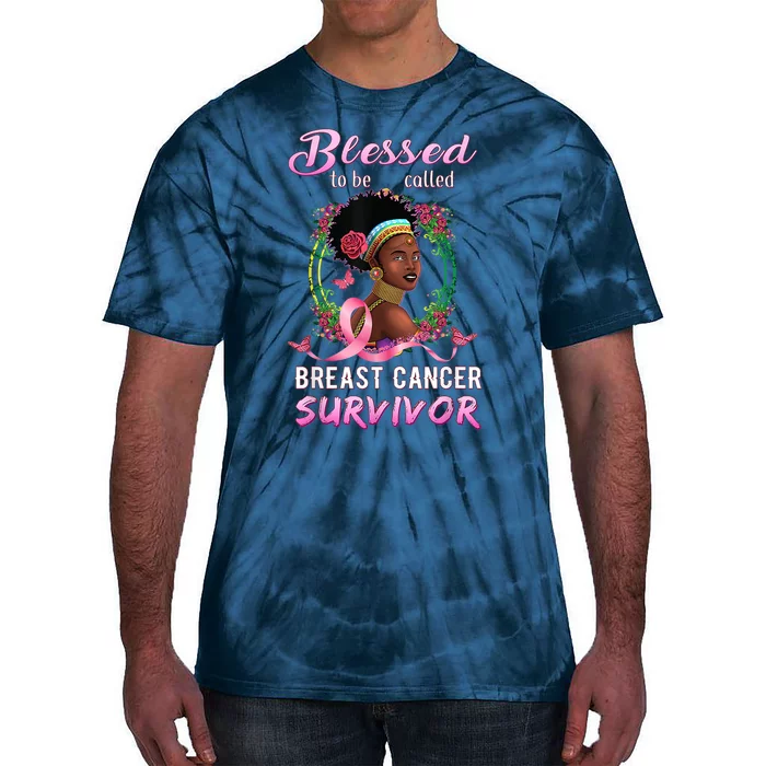 African American Breast Cancer Design Women Blessed Survivor Tie-Dye T-Shirt