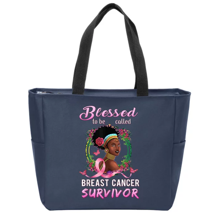 African American Breast Cancer Design Women Blessed Survivor Zip Tote Bag