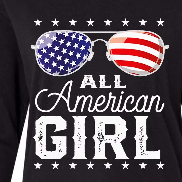 All American Boy 4th Of July USA Sunglasses Family Matching Womens Cotton Relaxed Long Sleeve T-Shirt