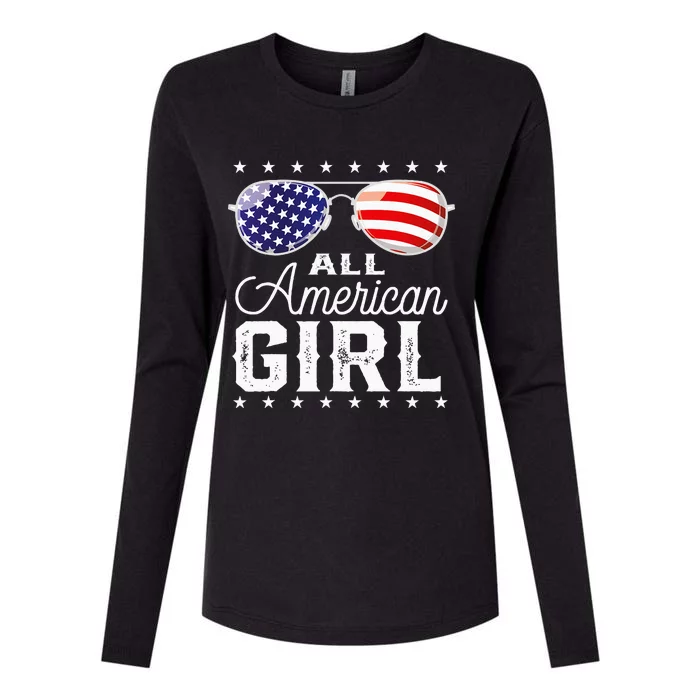 All American Boy 4th Of July USA Sunglasses Family Matching Womens Cotton Relaxed Long Sleeve T-Shirt