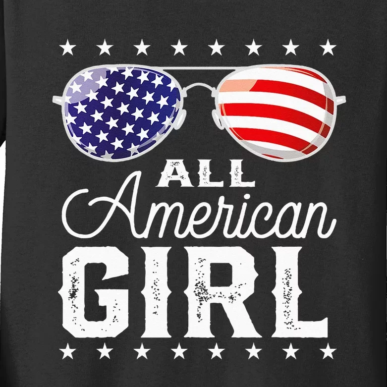 All American Boy 4th Of July USA Sunglasses Family Matching Kids Long Sleeve Shirt