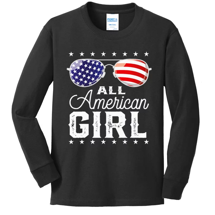 All American Boy 4th Of July USA Sunglasses Family Matching Kids Long Sleeve Shirt