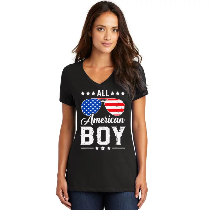 All American Boy 4th Of July Funny Patriotic Usa Matching Gift Women's V-Neck T-Shirt