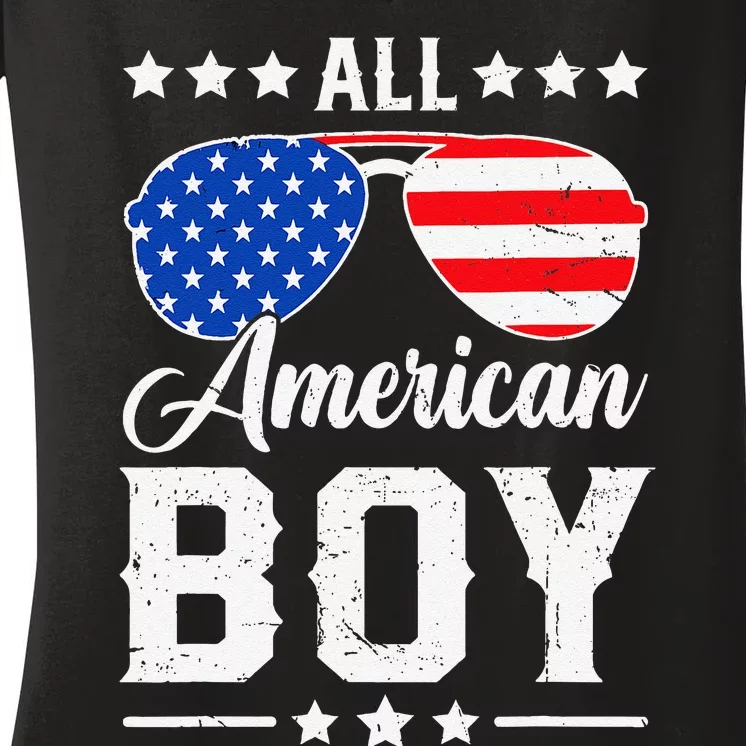 All American Boy 4th Of July Funny Patriotic Usa Matching Gift Women's V-Neck T-Shirt