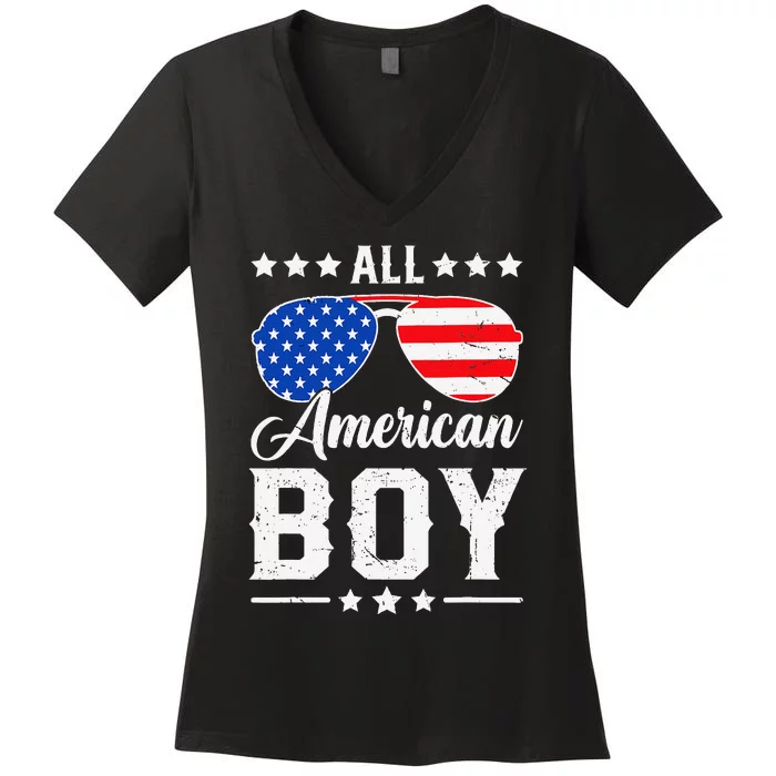 All American Boy 4th Of July Funny Patriotic Usa Matching Gift Women's V-Neck T-Shirt