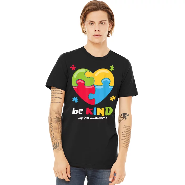 Autism Awareness Be Kind Puzzle Heart Kindness Premium T-Shirt