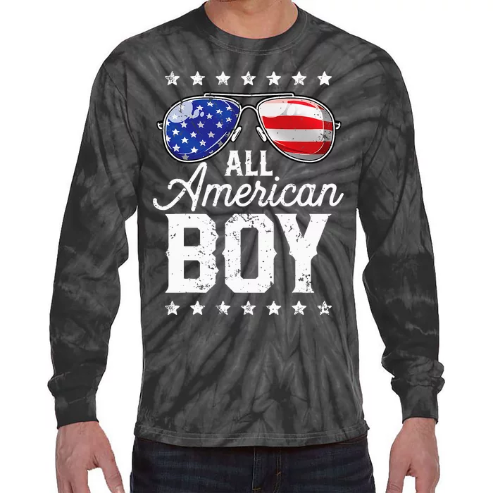 All American Boy 4th Of July Usa Sunglasses Family Matching Tie-Dye Long Sleeve Shirt