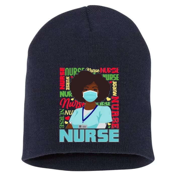 African American Black Nurse Short Acrylic Beanie