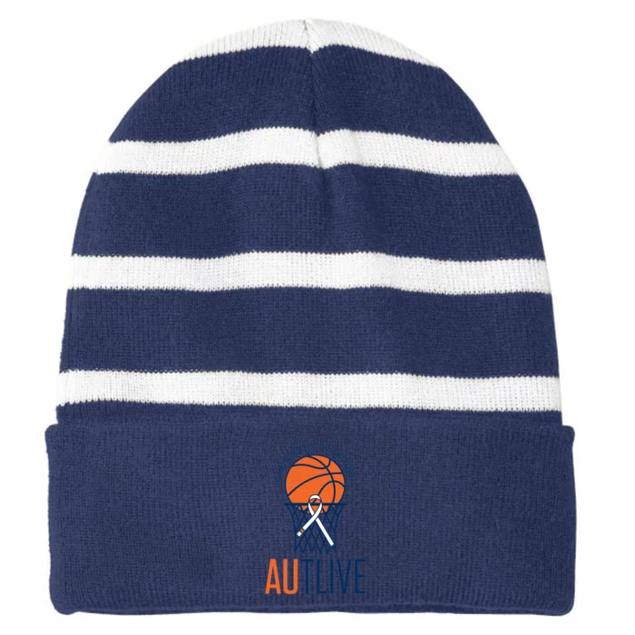 Autlive Auburn Basketball Fight Against Cancer Striped Beanie with Solid Band