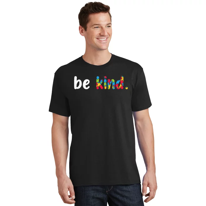 Autism Awareness Be Kind Colorful Puzzle Pieces T-Shirt