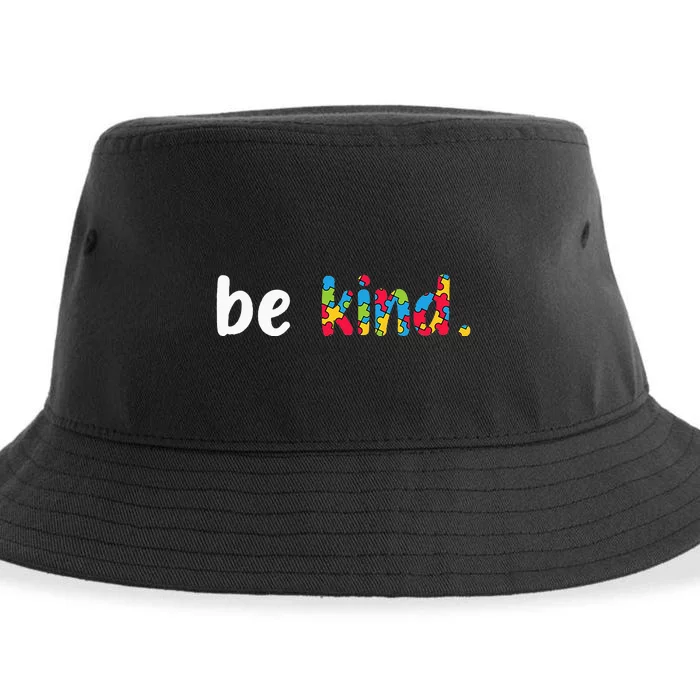 Autism Awareness Be Kind Colorful Puzzle Pieces Sustainable Bucket Hat