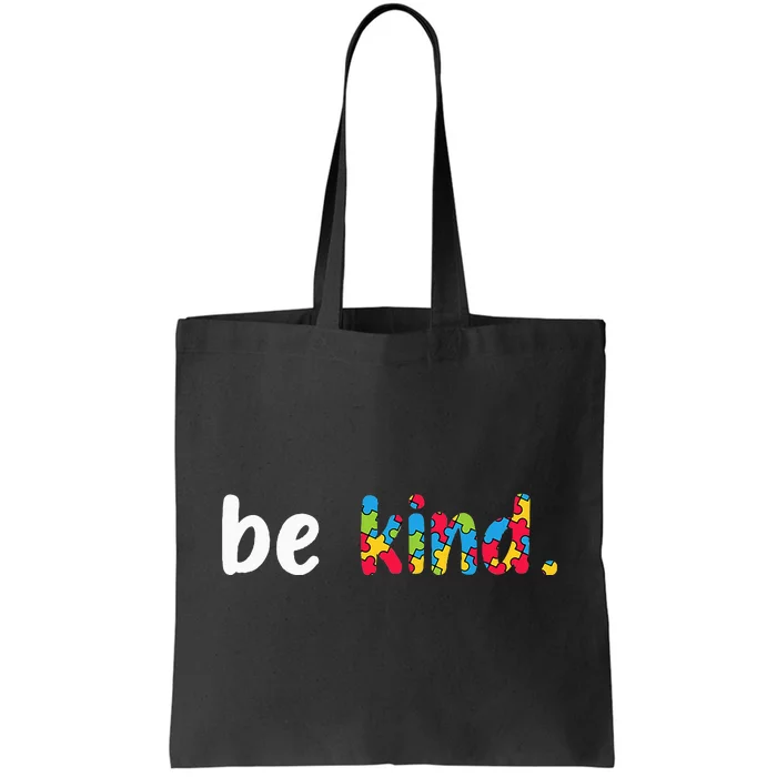 Autism Awareness Be Kind Colorful Puzzle Pieces Tote Bag