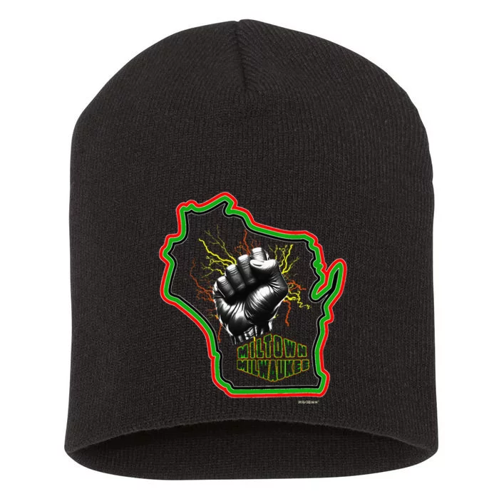 African American Blackpower Wisconsin Milwaukee Map Short Acrylic Beanie