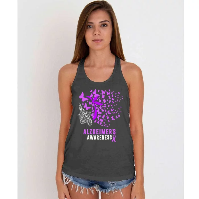 AlzheimerS Awareness Butterflies Purple Ribbon Women's Knotted Racerback Tank