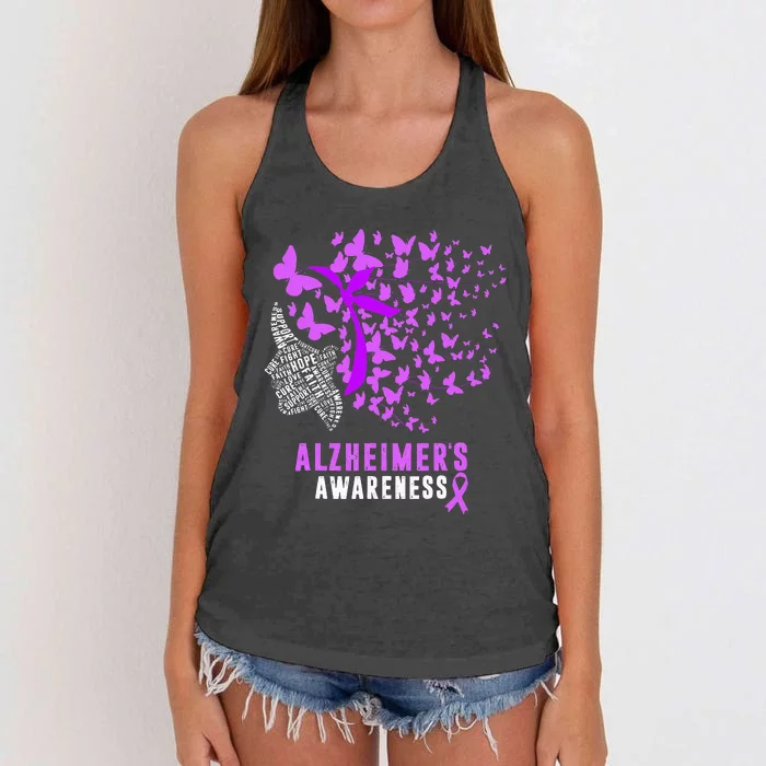 AlzheimerS Awareness Butterflies Purple Ribbon Women's Knotted Racerback Tank