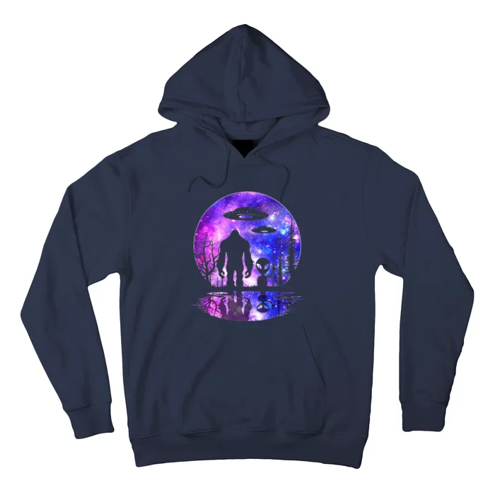 Alien And Bigfoot Full Moon Sasquatch UFO Hoodie