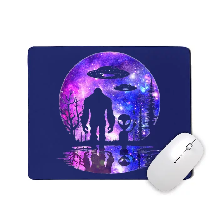 Alien And Bigfoot Full Moon Sasquatch UFO Mousepad