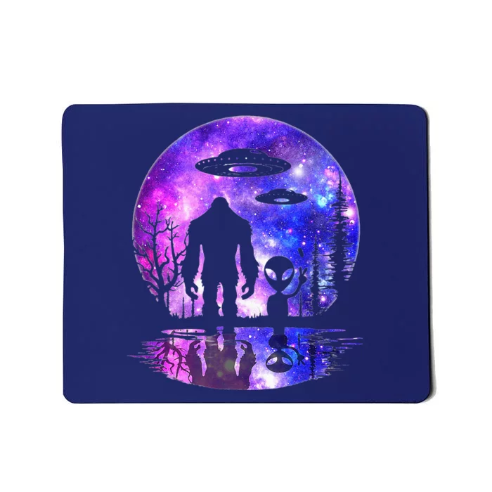 Alien And Bigfoot Full Moon Sasquatch UFO Mousepad