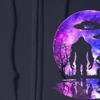 Alien And Bigfoot Full Moon Sasquatch UFO Full Zip Hoodie