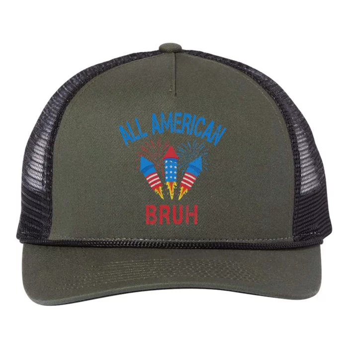 All American Bruh 4th Of July Patriotic Teens Retro Rope Trucker Hat Cap