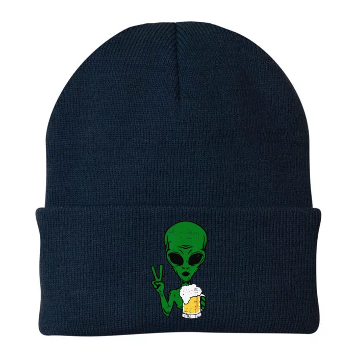 Area51 Alien Beer Peace Sign Lazy Drinking Halloween Gift Knit Cap Winter Beanie